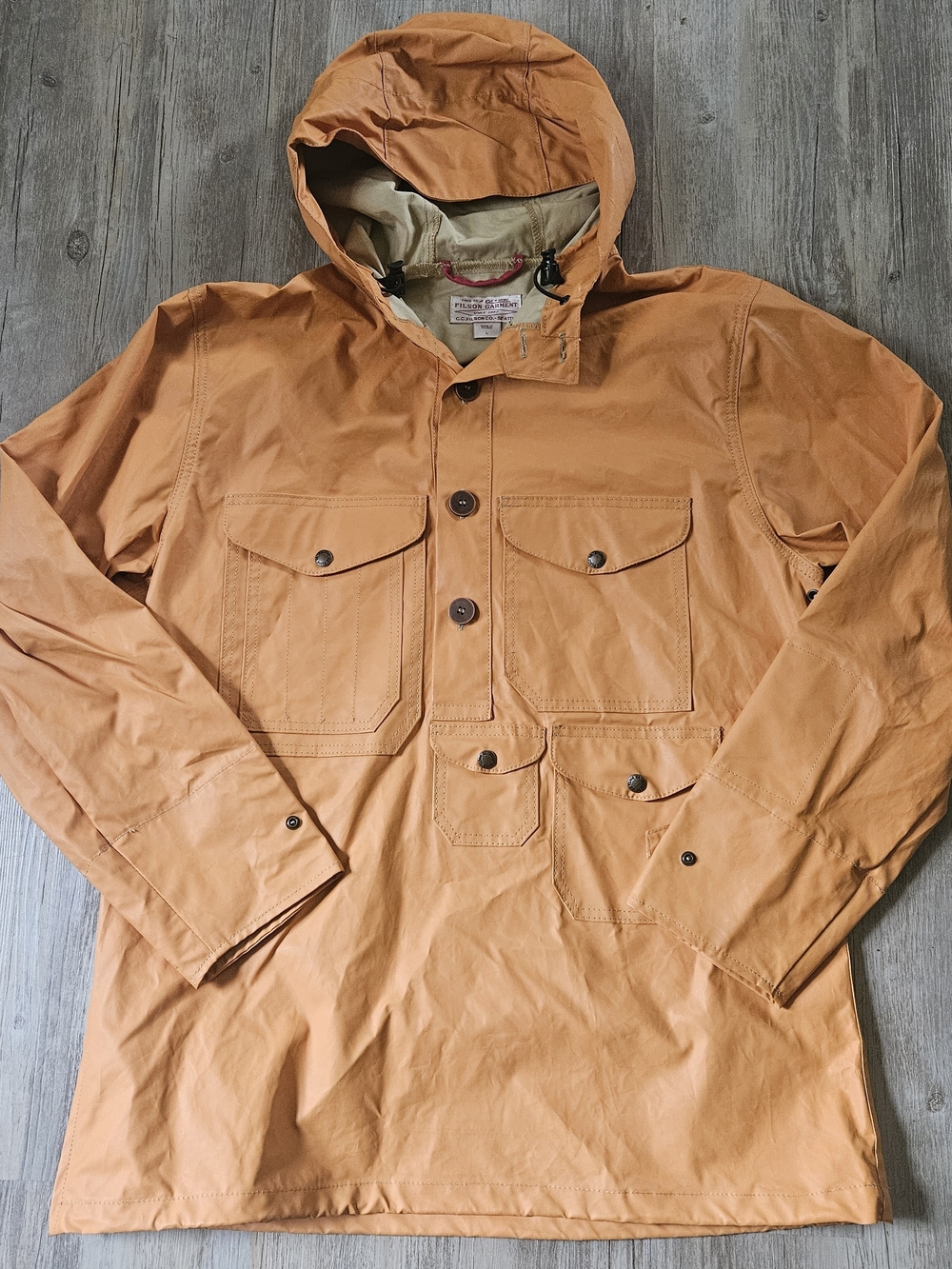 Vintage Filson Men's Orange Redwood Anorak Hooded Rain Field Jacket Large